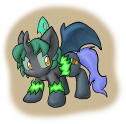 Size: 1280x1258 | Tagged: safe, artist:zutcha, oc, oc only, oc:riley (pap), bat pony, changeling, changeling queen, pony, fanfic:founders of alexandria, ponies after people, bat pony oc, bat wings, changeling oc, changeling queen oc, cutie mark, fanfic, fanfic art, fangs, female, hooves, horn, illustration, magic, mare, shapeshifting, solo, transformation, wings