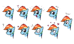 Size: 2000x1200 | Tagged: safe, artist:flamethegamer, rainbow dash, pegasus, pony, g4, blushing, boop, expressions, female, lip bite, scrunchy face, simple background, solo, wavy mouth, white background