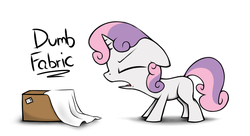 Size: 2200x1200 | Tagged: safe, artist:flamethegamer, sweetie belle, g4, box, cardboard box, dumb fabric, eyes closed, female, floppy ears, frown, open mouth, simple background, solo, white background, yelling