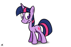 Size: 1800x1200 | Tagged: safe, artist:flamethegamer, twilight sparkle, g4, female, frown, looking back, simple background, solo, white background