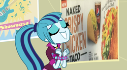 Size: 1280x714 | Tagged: safe, edit, screencap, sonata dusk, equestria girls, g4, my little pony equestria girls: rainbow rocks, advertisement, naked crispy chicken taco, pepsi, poster, sonataco, taco, taco bell, that girl sure loves tacos, that siren sure does love tacos