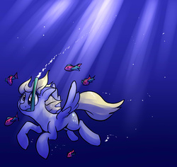 Size: 2250x2125 | Tagged: safe, artist:impcjcaesar, derpy hooves, fish, pegasus, pony, g4, bubble, crepuscular rays, female, high res, mare, newbie artist training grounds, pun, snorkel, solo, swimming, underwater