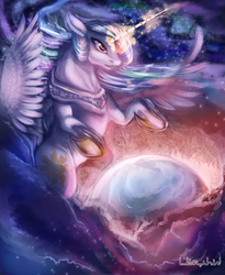 Size: 4833x5906 | Tagged: dead source, safe, artist:php154, princess celestia, alicorn, pony, g4, absurd resolution, female, magic, planet, solo, space