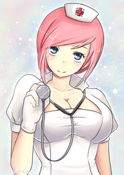Size: 620x877 | Tagged: safe, artist:piripaints, nurse redheart, human, g4, breasts, busty nurse redheart, cleavage, female, humanized, solo, stethoscope