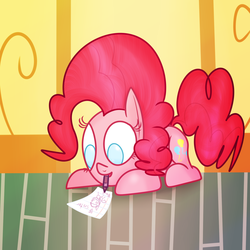 Size: 1280x1280 | Tagged: safe, artist:mr-degration, pinkie pie, g4, cute, drawing, female, lying down, mouth hold, solo