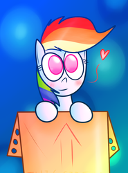 Size: 891x1201 | Tagged: safe, artist:mr-degration, rainbow dash, g4, box, cute, delivery, female, heart, solo