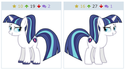 Size: 610x345 | Tagged: safe, shining armor, derpibooru, g4, exploitable meme, female, gleaming shield, implied selfcest, juxtaposition, juxtaposition win, lesbian, meme, meta, rule 63, self ponidox, selfcest, shipping