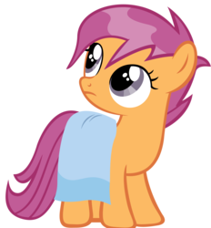 Size: 4350x4695 | Tagged: safe, artist:sofunnyguy, scootaloo, earth pony, pony, g4, absurd resolution, female, filly, foal, looking up, simple background, solo, towel, transparent background, vector, wet mane, wet mane scootaloo