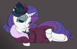 Size: 1042x666 | Tagged: safe, artist:carnifex, rarity, pony, unicorn, g4, rarity investigates, bedroom eyes, bowtie, clothes, detective, draw me like one of your french girls, female, looking at you, mare, noir, on side, smiling, solo