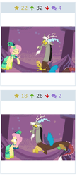 Size: 313x719 | Tagged: safe, discord, fluttershy, derpibooru, g4, exploitable meme, juxtaposition, juxtaposition win, meme, meta, shipping denied