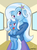 Size: 733x1000 | Tagged: safe, artist:empyu, trixie, human, pony, unicorn, equestria girls, g4, female, holding a pony, horn, hug, hug from behind, human ponidox, mare, self ponidox, tiny ponies