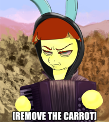 Size: 894x1000 | Tagged: safe, edit, oc, oc only, oc:film flick, accordion, bunny ears, dat face soldier, image macro, meme, musical instrument, remove kebab