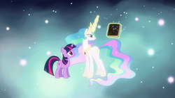 Size: 1280x720 | Tagged: safe, screencap, princess celestia, twilight sparkle, g4, magical mystery cure