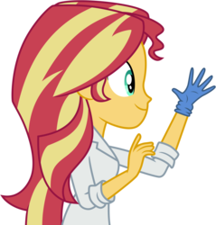 Size: 9553x10000 | Tagged: safe, artist:kysss90, sunset shimmer, equestria girls, g4, my little pony equestria girls: friendship games, the science of magic, .svg available, absurd resolution, clothes, female, gloves, inkscape, lab coat, latex gloves, rubber gloves, simple background, solo, sunset the science gal, transparent background, vector