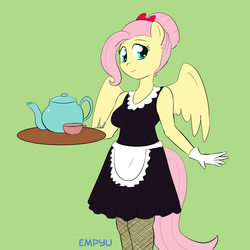 Size: 1000x1000 | Tagged: safe, artist:empyu, fluttershy, anthro, g4, clothes, female, maid, solo
