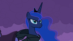 Size: 1280x720 | Tagged: safe, screencap, princess luna, g4, luna eclipsed, female, hooded cape, night, smiling, solo