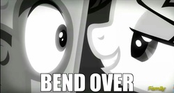 Size: 1440x769 | Tagged: safe, rarity, g4, my little pony: friendship is magic, rarity investigates, bend over, exploitable meme, female, guard, meme, memegenerator, noir