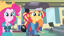 Size: 1280x719 | Tagged: safe, screencap, pinkie pie, sunset shimmer, equestria girls, g4, my little pony equestria girls: friendship games, cute, shimmerbetes