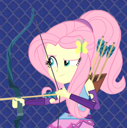 Size: 435x436 | Tagged: safe, fluttershy, equestria girls, g4, my little pony equestria girls: friendship games, arrow, bow (weapon), bow and arrow, costanza face, female, ishygddt, meme, quiver, reaction image, solo
