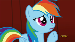 Size: 1920x1080 | Tagged: safe, screencap, rainbow dash, g4, rarity investigates, season 5, discovery family logo, female, solo