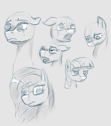 Size: 1270x1441 | Tagged: safe, artist:post-it, twilight sparkle, g4, crying, face, grayscale, monochrome, sketch, sketch dump