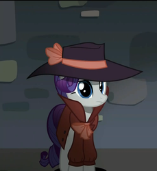 Size: 990x1080 | Tagged: safe, screencap, rarity, pony, g4, rarity investigates, clothes, cropped, fedora, female, hat, mare, solo, trenchcoat