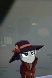 Size: 730x1080 | Tagged: safe, screencap, rarity, pony, g4, rarity investigates, clothes, cropped, detective, detective rarity, fedora, female, hat, mare, noir, solo, trenchcoat
