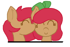Size: 235x158 | Tagged: safe, artist:lockheart, oc, oc only, oc:cherry sweetheart, oc:stella cherry, earth pony, pony, cute, diabetes, female, flockmod, incest, kissing, lesbian, shipping, simple background, sisters, twins, white background