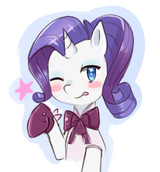 Size: 325x349 | Tagged: safe, artist:shouyu musume, rarity, g4, rarity investigates, blushing, female, solo, tongue out, wink