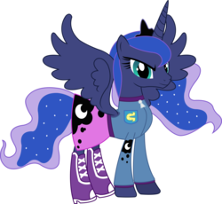 Size: 1913x1763 | Tagged: safe, artist:sketchmcreations, princess luna, g4, alternate clothes, boots, clothes, equestria girls outfit, female, looking at you, simple background, skirt, solo, spread wings, sweater, transparent background, vector, wondercolts