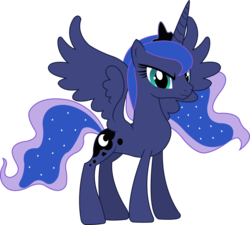 Size: 1913x1724 | Tagged: safe, artist:sketchmcreations, princess luna, alicorn, pony, g4, female, looking at you, mare, missing accessory, rebel, simple background, solo, spread wings, transparent background, vector