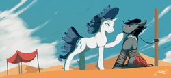 Size: 2486x1130 | Tagged: safe, artist:mechagen, rarity, g4, bound, desert, ponified, prince of persia, prisoner, unshorn fetlocks