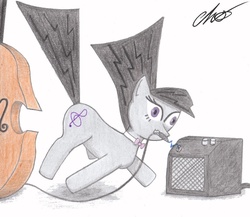 Size: 919x798 | Tagged: safe, artist:moonlightscribe, octavia melody, g4, amplifier, cello, electrocution, female, musical instrument, shocked, solo, traditional art