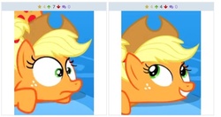 Size: 572x302 | Tagged: safe, applejack, derpibooru, g4, games ponies play, my little pony: friendship is magic, exploitable meme, faic, image macro, juxtaposition, juxtaposition win, meme, meta