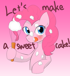 Size: 600x650 | Tagged: safe, artist:umejiru, pinkie pie, g4, egg beater, female, flour, gradient background, solo