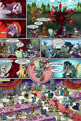 Size: 1280x1920 | Tagged: safe, artist:gray--day, idw, cheese sandwich, derpy hooves, gilda, king sombra, maud pie, pinkie pie, princess cadance, princess celestia, princess luna, queen chrysalis, sunset shimmer, tree of harmony, trixie, oc, oc:curly mane, oc:star farer, oc:think pink, oc:vento, alicorn, griffon, pony, comic:of kings and changelings, g4, reflections, spoiler:comic, alternate universe, artemis luna, bright eyes (mirror universe), broken horn, clothes, comic, corrupted, corrupted crystal heart, crystal heart, dress, evil cadance, glasses, good king sombra, horn, i can't believe it's not idw, mirror universe, pinkamena diane pie, ra celestia, race swap, reversalis, tree of disharmony, trixiecorn