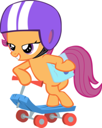 Size: 6000x7513 | Tagged: safe, artist:chrisgotjar, scootaloo, pegasus, pony, g4, absurd resolution, bipedal, bipedal leaning, female, filly, foal, helmet, leaning, saddle bag, scooter, simple background, smugaloo, solo, transparent background, vector