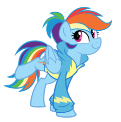 Size: 1916x1931 | Tagged: safe, artist:drawntildawn, rainbow dash, pegasus, pony, g4, alternate hairstyle, bottomless, clothes, cute, dashabetes, female, hoodie, hoof popping, looking back, mare, ponytail, raised leg, simple background, smiling, solo, sweater, transparent background, wonderbolts