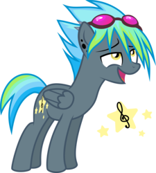 Size: 2512x2788 | Tagged: safe, artist:xebck, oc, oc only, oc:aurora borealis, pegasus, pony, cutie mark, goggles, high res, offspring, parent:rainbow dash, parent:thunderlane, parents:thunderdash, simple background, smiling, solo, transparent background, vector