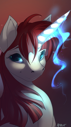 Size: 1080x1920 | Tagged: safe, artist:noben, oc, oc only, oc:fausticorn, beautiful, cute, faustabetes, glowing horn, horn, looking at you, magic, portrait, smiling, solo