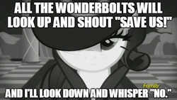 Size: 500x281 | Tagged: safe, rarity, g4, rarity investigates, season 5, black and white, grayscale, image macro, meme, monochrome, rorschach, watchmen, wonderbolts