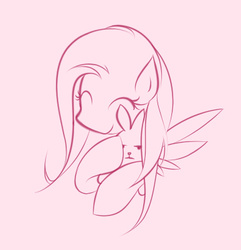 Size: 384x398 | Tagged: safe, artist:v-invidia, angel bunny, fluttershy, g4, annoyed, hug, monochrome