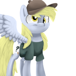 Size: 1000x1000 | Tagged: safe, artist:chibadeer, derpy hooves, pegasus, pony, g4, clothes, female, gravity falls, hat, male, mare, parody, solo, soos, t-shirt