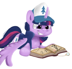 Size: 951x912 | Tagged: safe, artist:chibadeer, twilight sparkle, alicorn, pony, g4, book, diplight, dipper pines, female, gravity falls, male, mare, parody, smiling, solo, twilight sparkle (alicorn)