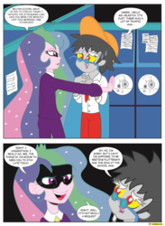 Size: 1024x1397 | Tagged: safe, artist:conikiblasu-fan, idw, discord, princess celestia, principal celestia, equestria girls, friends forever #20, g4, my little pony: friends forever, spoiler:comic, comic, equestria girls interpretation, equestria girls-ified, scene interpretation, the prisoner