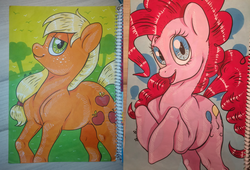 Size: 2400x1632 | Tagged: safe, artist:f0x1e, applejack, pinkie pie, g4, sketchbook, traditional art