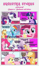 Size: 1919x3245 | Tagged: safe, artist:estories, applejack, fluttershy, pinkie pie, rainbow dash, rarity, twilight sparkle, alicorn, earth pony, pegasus, pony, unicorn, comic:find yourself, g4, comic, female, mane six, mare, twilight sparkle (alicorn)