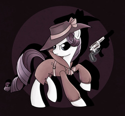 Size: 1522x1416 | Tagged: safe, artist:capreola, rarity, g4, rarity investigates, female, gun, levitation, magic, revolver, solo