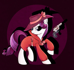 Size: 837x794 | Tagged: safe, artist:capreola, rarity, g4, rarity investigates, female, gun, levitation, magic, revolver, solo