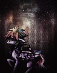 Size: 1341x1706 | Tagged: safe, artist:koviry, rainbow dash, pegasus, pony, g4, depressed, female, radio, sad, solo, stars